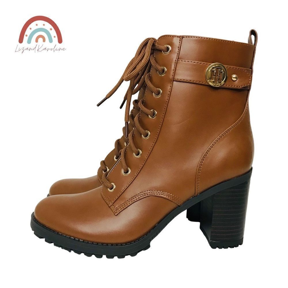 New! Tommy Hilfiger Faux Leather Sherpa Lug Sole Block Heel Platform Combat Boot